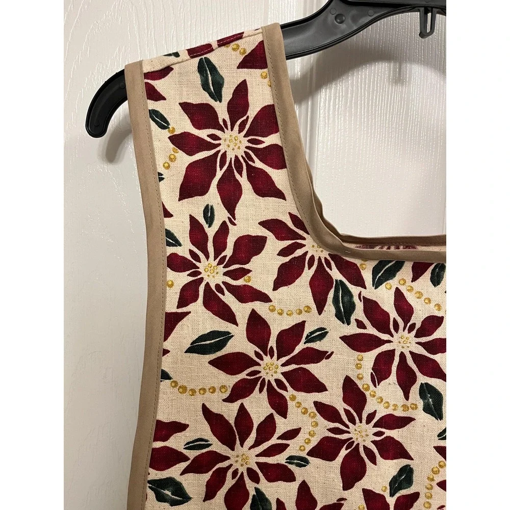 Handcrafted Poinsettia Kitchen Apron: Side Tie, XS-XL Ladies Size